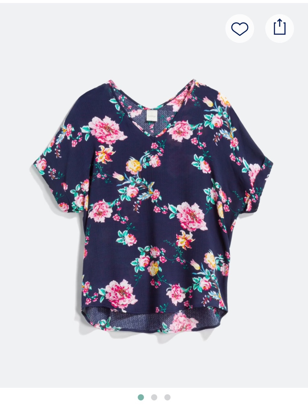 Kaileigh Navy Floral V-Neck Short Sleeve Blouse